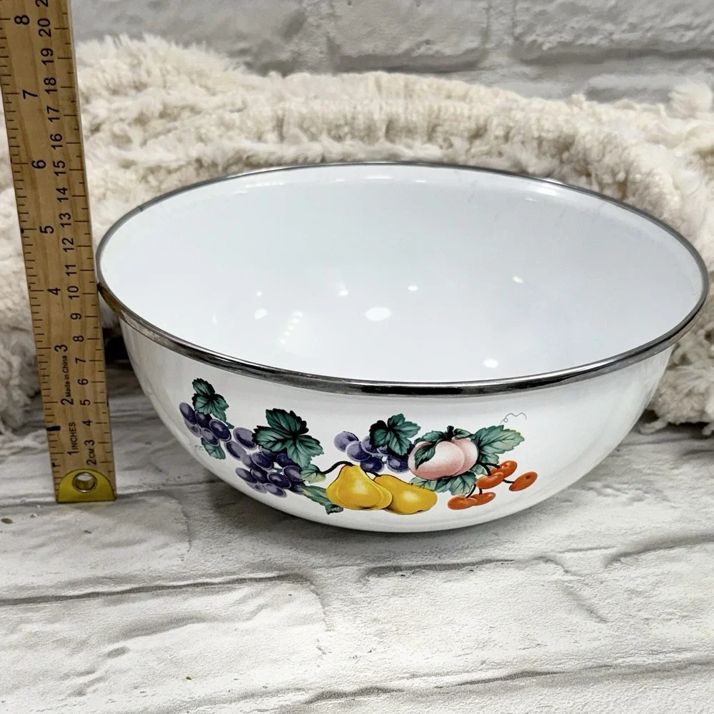 Vtg GMI Garden Harvest Fruit Enamelware Nesting Bowls Set Of 3 Country Farmhouse